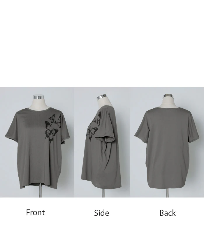 2026SS新作 Tシャツ プリント 蝶 綿100 レディース トップス ロング ティーシャツ フレンチスリーブ プリントTシャツ 薄手 クルーネック コットン バタフライ 長い ビッグ プラスサイズ 大きいサイズ ゆったり 体型カバー お尻が隠れる カジュアル 黒 白 春 夏 HUG.U メール便 - Image 23