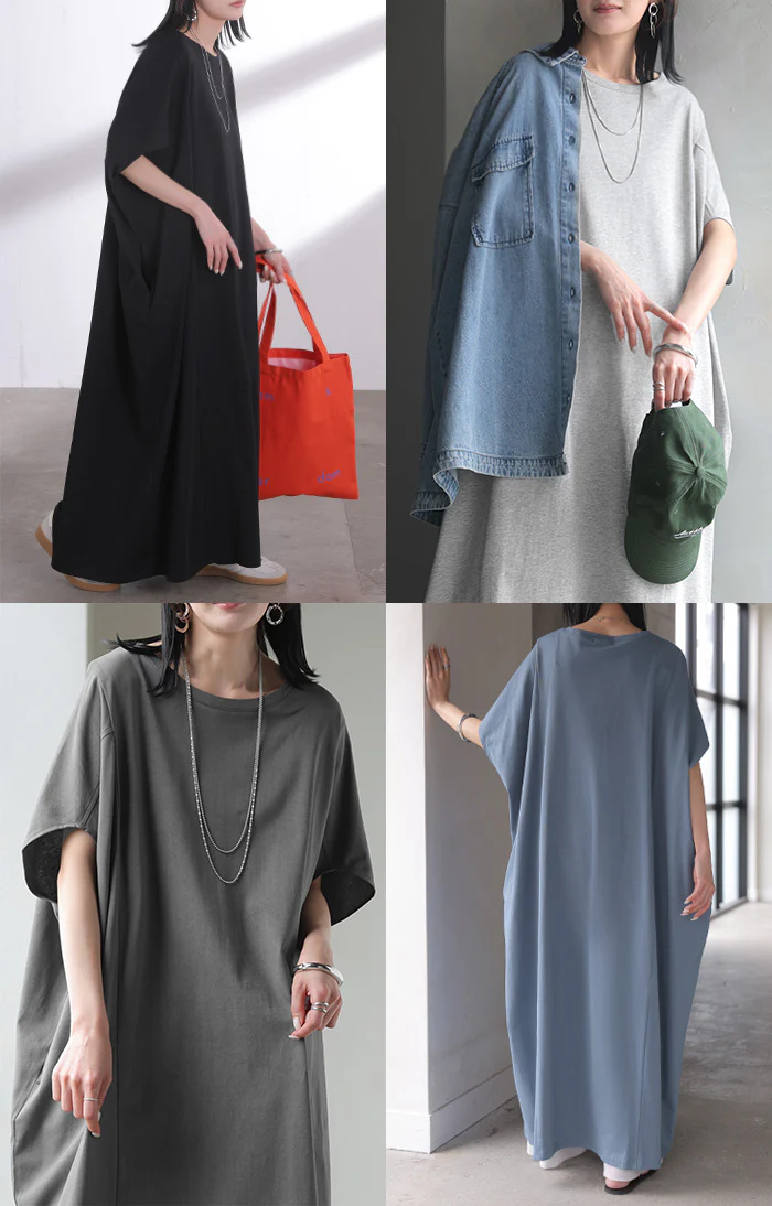 2026SS新作 ワンピース ロング 「汗ジミ軽減」 ■一部7月上旬入荷 綿100 Tシャツ レディース ワンピ ロングワンピース カットソー Tシャツワンピ マキシ マキシワンピース ドルマン コットン 半袖 吸水 撥水 汗 脇汗 猛暑 薄め ゆったり 二の腕 体型カバー 黒 グレー 春 夏 HUG.U - Image 21