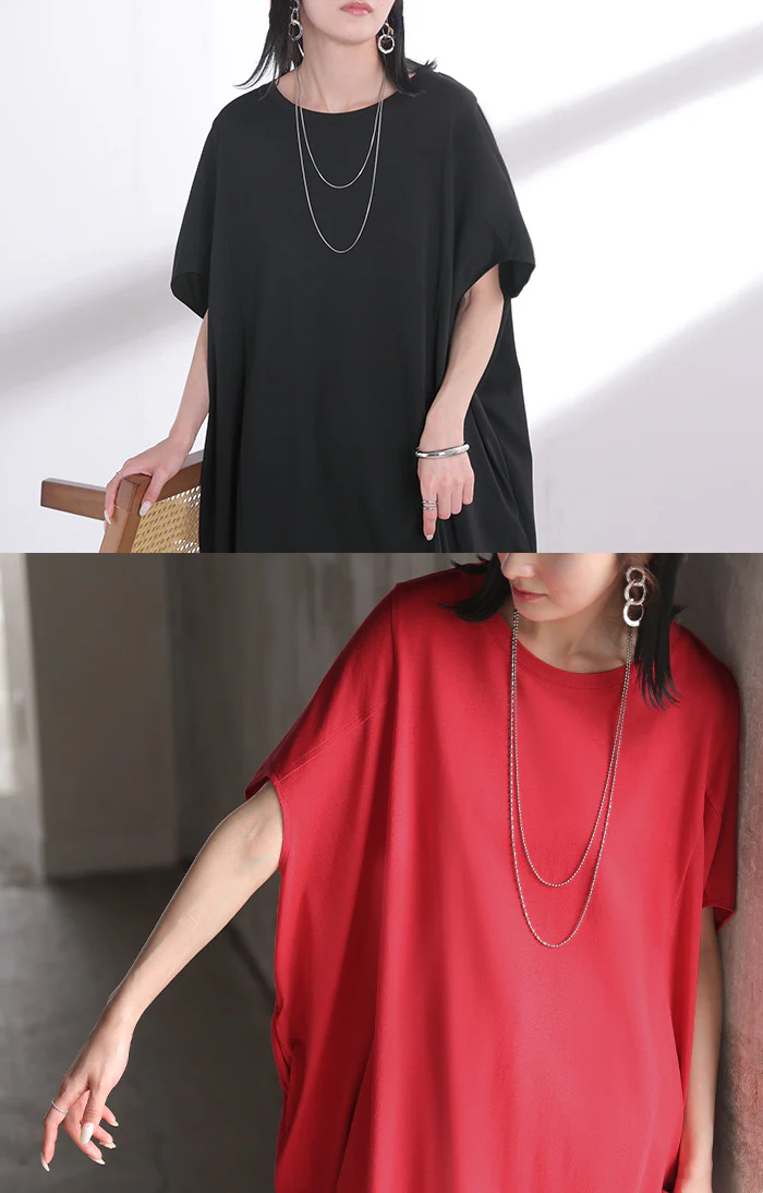 2026SS新作 ワンピース ロング 「汗ジミ軽減」 ■一部7月上旬入荷 綿100 Tシャツ レディース ワンピ ロングワンピース カットソー Tシャツワンピ マキシ マキシワンピース ドルマン コットン 半袖 吸水 撥水 汗 脇汗 猛暑 薄め ゆったり 二の腕 体型カバー 黒 グレー 春 夏 HUG.U - Image 7