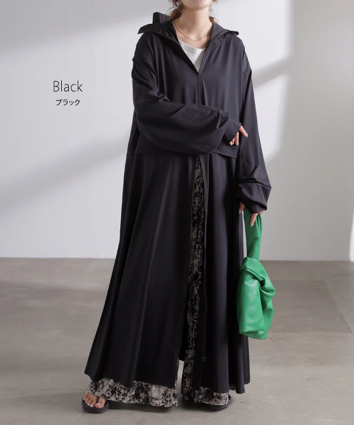 2026SS新作 UVカットパーカー 「遮へい率99.9％以上」 2way つば付き UVカット ■7月中旬入荷 パーカー 接触冷感 ロング アウター レディース ライトアウター トップス フード 指穴 吸水 速乾 シワになりにくい 体型カバー 大きいサイズ お尻が隠れる 黒 白 春 夏 HUG.U - Image 12