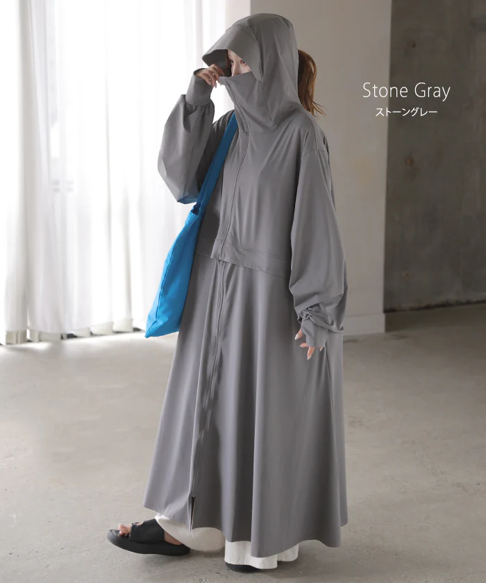 2026SS新作 UVカットパーカー 「遮へい率99.9％以上」 2way つば付き UVカット ■7月中旬入荷 パーカー 接触冷感 ロング アウター レディース ライトアウター トップス フード 指穴 吸水 速乾 シワになりにくい 体型カバー 大きいサイズ お尻が隠れる 黒 白 春 夏 HUG.U - Image 14