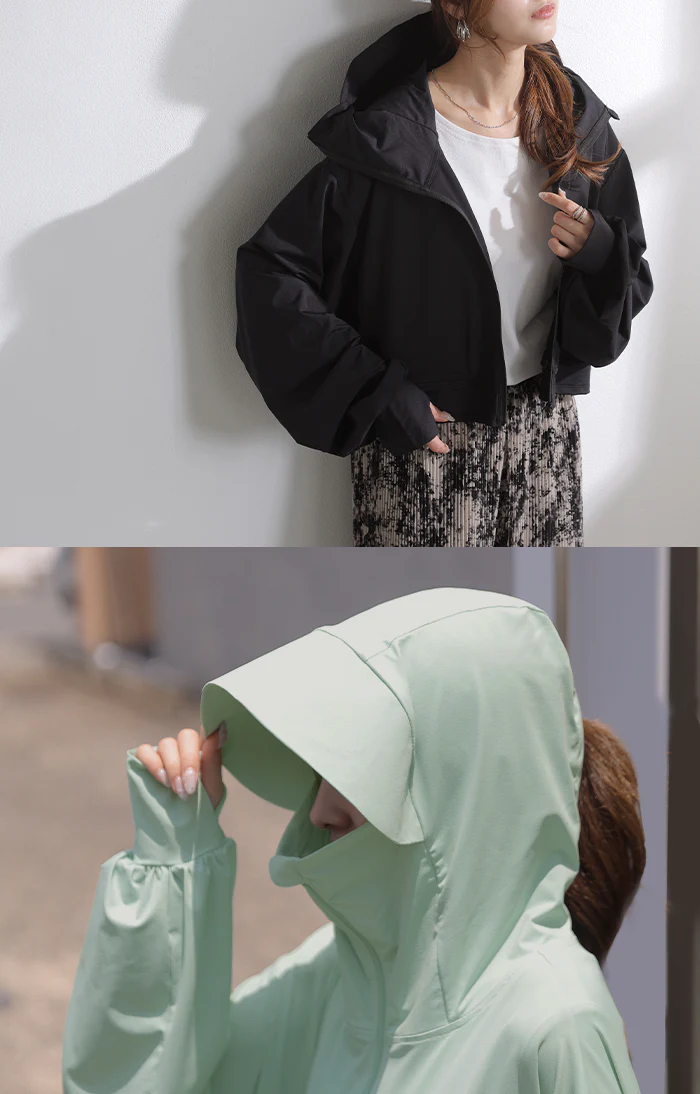 2026SS新作 UVカットパーカー 「遮へい率99.9％以上」 2way つば付き UVカット ■7月中旬入荷 パーカー 接触冷感 ロング アウター レディース ライトアウター トップス フード 指穴 吸水 速乾 シワになりにくい 体型カバー 大きいサイズ お尻が隠れる 黒 白 春 夏 HUG.U - Image 15