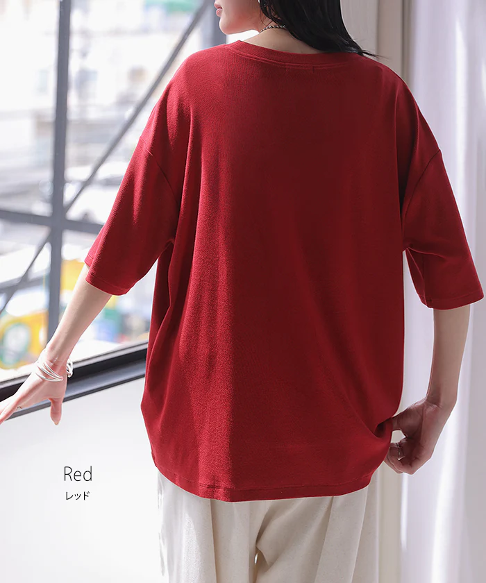 2026SS新作 Tシャツ リブ 「とろリブ」 レディース ■一部7月中旬入荷 トップス ロング カットソー ティーシャツ チュニック プルオーバー オーバー リブT クルーネック ストレッチ 伸縮性 半袖 薄手 きれいめ カジュアル ゆったり 体型カバー 無地 黒 白 春 夏 HUG.U - Image 20