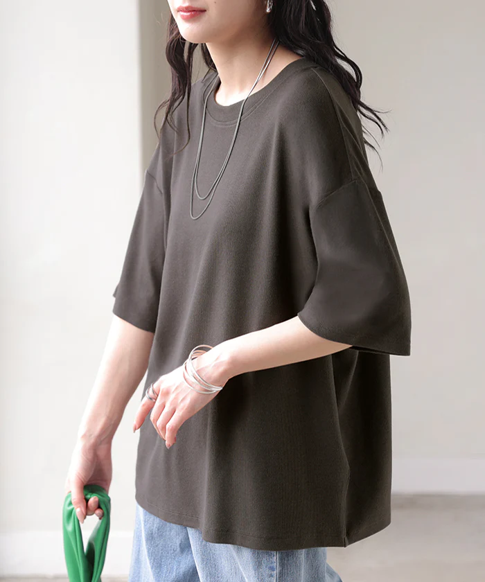 2026SS新作 Tシャツ リブ 「とろリブ」 レディース ■一部7月中旬入荷 トップス ロング カットソー ティーシャツ チュニック プルオーバー オーバー リブT クルーネック ストレッチ 伸縮性 半袖 薄手 きれいめ カジュアル ゆったり 体型カバー 無地 黒 白 春 夏 HUG.U - Image 33