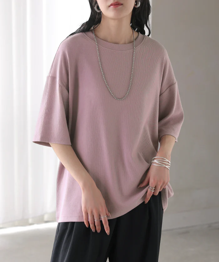 2026SS新作 Tシャツ リブ 「とろリブ」 レディース ■一部7月中旬入荷 トップス ロング カットソー ティーシャツ チュニック プルオーバー オーバー リブT クルーネック ストレッチ 伸縮性 半袖 薄手 きれいめ カジュアル ゆったり 体型カバー 無地 黒 白 春 夏 HUG.U - Image 34