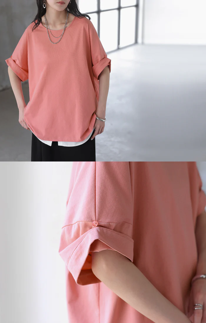 2026SS新作 Tシャツ 「体感-2℃」接触冷感 ■一部7月中旬入荷 レディース トップス 半袖 ロング カットソー チュニック ロールアップ 袖 袖2WAY クルーネック 涼しい ひんやり イージーケア 型崩れしない 綿 半袖 無地 ゆったり 体型カバー おしゃれ お尻が隠れる 黒 白 春 夏 HUG.U メール便 - Image 10