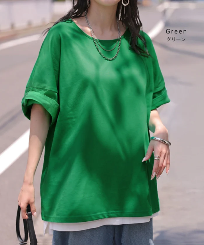 2026SS新作 Tシャツ 「体感-2℃」接触冷感 ■一部7月中旬入荷 レディース トップス 半袖 ロング カットソー チュニック ロールアップ 袖 袖2WAY クルーネック 涼しい ひんやり イージーケア 型崩れしない 綿 半袖 無地 ゆったり 体型カバー おしゃれ お尻が隠れる 黒 白 春 夏 HUG.U メール便 - Image 14