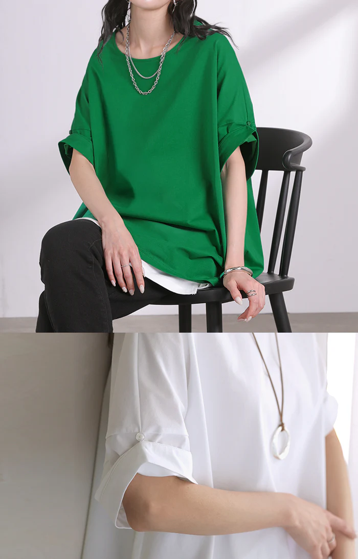2026SS新作 Tシャツ 「体感-2℃」接触冷感 ■一部7月中旬入荷 レディース トップス 半袖 ロング カットソー チュニック ロールアップ 袖 袖2WAY クルーネック 涼しい ひんやり イージーケア 型崩れしない 綿 半袖 無地 ゆったり 体型カバー おしゃれ お尻が隠れる 黒 白 春 夏 HUG.U メール便 - Image 23