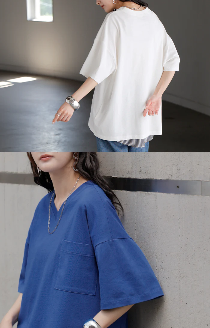2026SS新作 Tシャツ 「汗ジミ軽減」 綿100 ■一部7月中旬入荷 レディース トップス ロング ティーシャツ チュニック プルオーバー オーバー ビッグ Vネック 吸水 撥水 ヨレにくい 脇汗 汗 背中 猛暑 薄手 半袖 カジュアル ゆったり 体型カバー お尻が隠れる 無地 黒 白 春 夏 HUG.U メール便 - Image 15