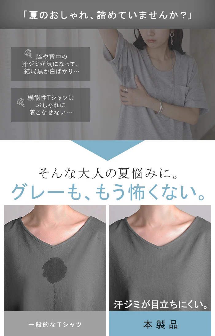 2026SS新作 Tシャツ 「汗ジミ軽減」 綿100 レディース ■一部7月中旬入荷 トップス カットソー ティーシャツ チュニック Vネック コットン 汗染み防止 吸水 撥水 脇汗 汗 背中 猛暑 半袖 七分袖 ロールアップ 薄手 オーバーサイズ ビッグ ゆったり 体型カバー 無地 黒 白 春 夏 HUG.U メール便 - Image 5