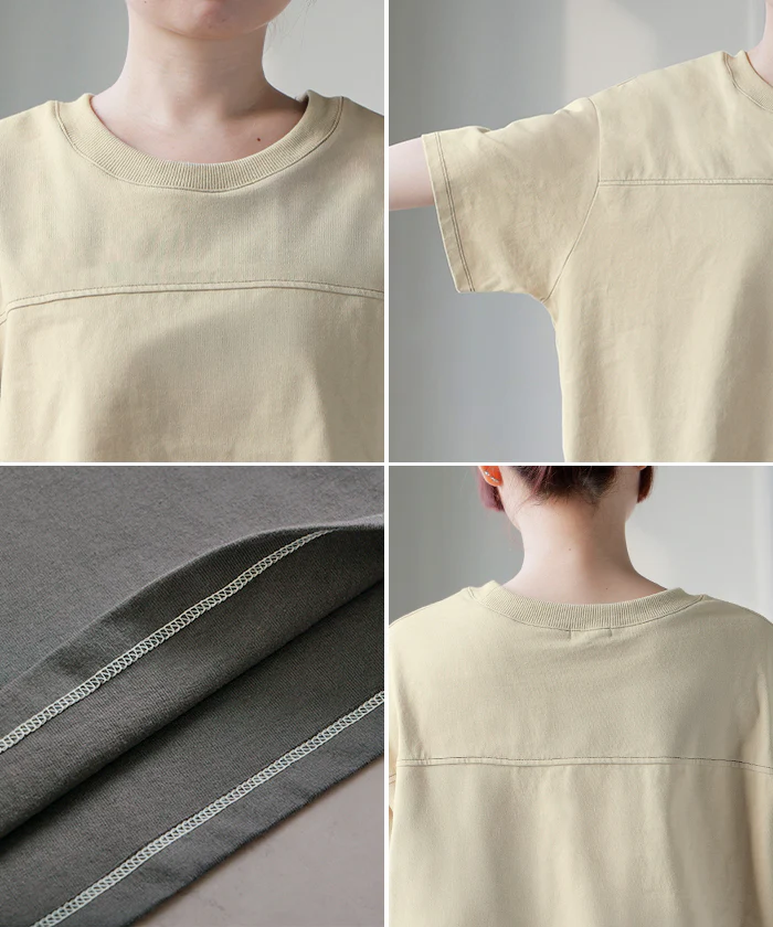 2026SS新作 Tシャツ フットボール オーバーサイズ ■一部7月中旬入荷 レディース トップス ロング ステッチ カットソー ティーシャツ チュニック ビッグ ユニセックス メンズ クルーネック 綿100 半袖 無地 配色 カジュアル ゆったり 大きめ 体型カバー お尻が隠れる 黒 白 春 夏 HUG.U メール便 - Image 22
