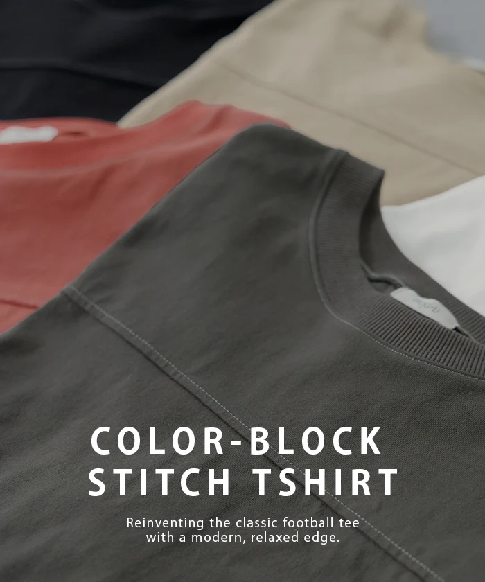 2026SS新作 Tシャツ フットボール オーバーサイズ ■一部7月中旬入荷 レディース トップス ロング ステッチ カットソー ティーシャツ チュニック ビッグ ユニセックス メンズ クルーネック 綿100 半袖 無地 配色 カジュアル ゆったり 大きめ 体型カバー お尻が隠れる 黒 白 春 夏 HUG.U メール便 - Image 3