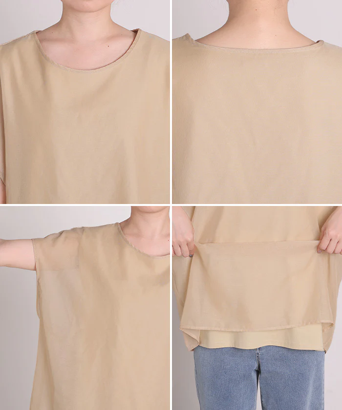 2026SS新作 Tシャツ シアー レディース ■7月中旬入荷 トップス ブラウス シャツ タンクトップ 一体型 接触冷感 シースルー チュニック カットソー ティーシャツ インナーセット キャミソール クルーネック 涼しい ひんやり 薄手 半袖 無地 ゆったり 体型カバー 黒 白 春 夏 HUG.U - Image 22