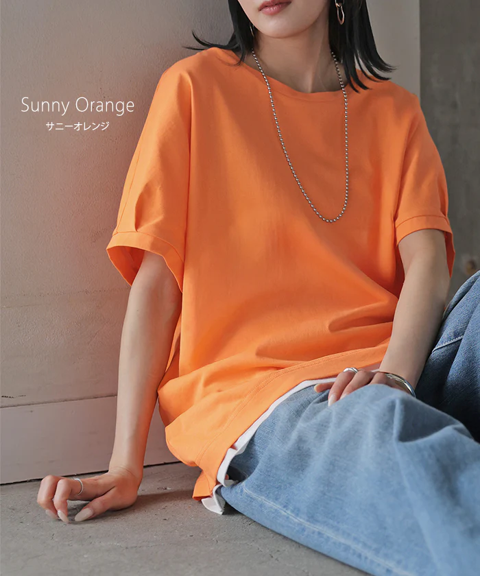 2026年新作 Tシャツ 「汗ジミ軽減」 綿100 ■一部7月上旬入荷 レディース トップス ロング ティーシャツ チュニック プルオーバー オーバー ビッグ クルーネック コットン 吸水 撥水 脇汗 汗 背中 猛暑 薄手 半袖 カジュアル ゆったり 体型カバー お尻が隠れる 無地 黒 白 春 夏 HUG.U メール便 - Image 14