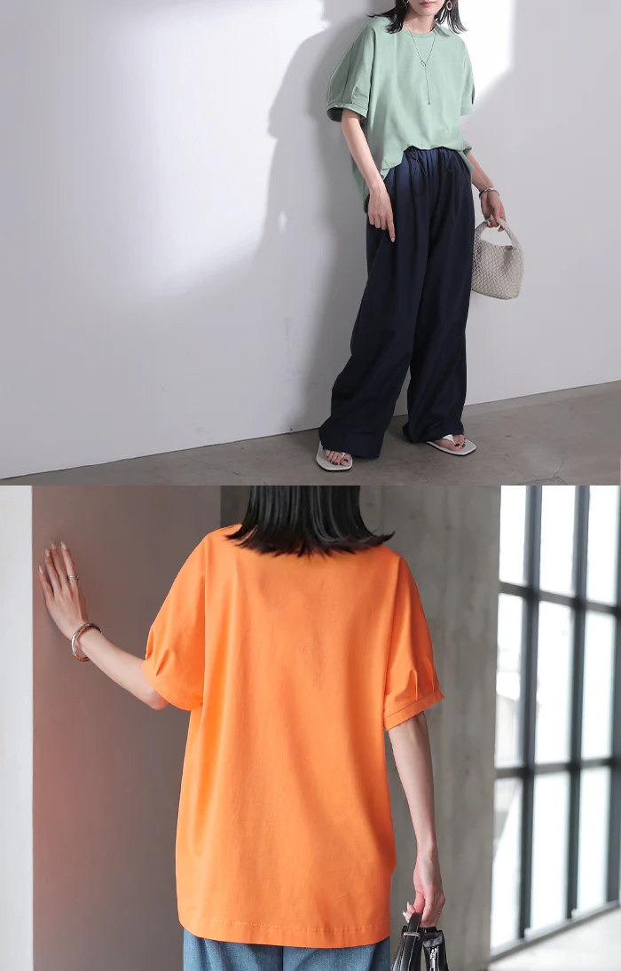 2026年新作 Tシャツ 「汗ジミ軽減」 綿100 ■一部7月上旬入荷 レディース トップス ロング ティーシャツ チュニック プルオーバー オーバー ビッグ クルーネック コットン 吸水 撥水 脇汗 汗 背中 猛暑 薄手 半袖 カジュアル ゆったり 体型カバー お尻が隠れる 無地 黒 白 春 夏 HUG.U メール便 - Image 19