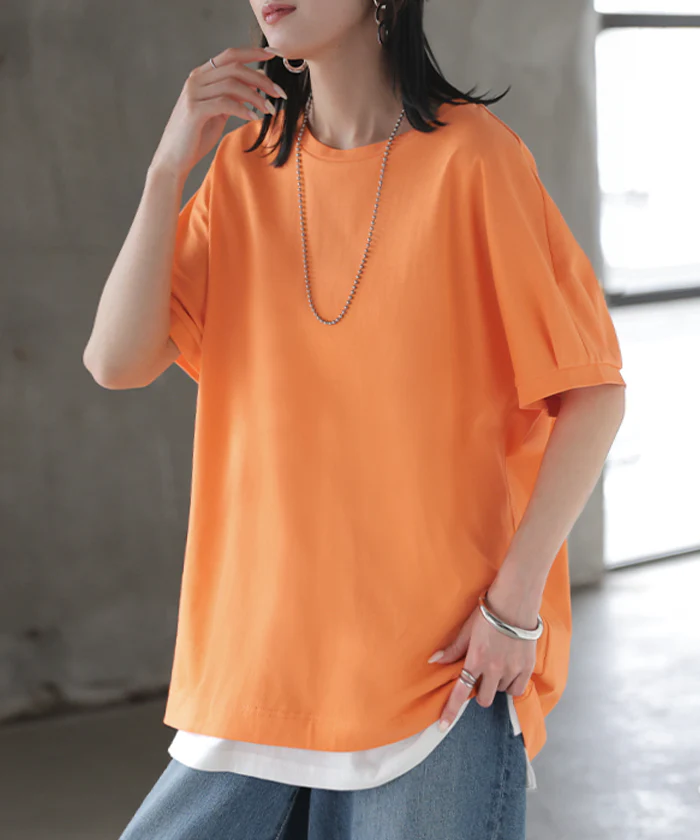 2026年新作 Tシャツ 「汗ジミ軽減」 綿100 ■一部7月上旬入荷 レディース トップス ロング ティーシャツ チュニック プルオーバー オーバー ビッグ クルーネック コットン 吸水 撥水 脇汗 汗 背中 猛暑 薄手 半袖 カジュアル ゆったり 体型カバー お尻が隠れる 無地 黒 白 春 夏 HUG.U メール便 - Image 28