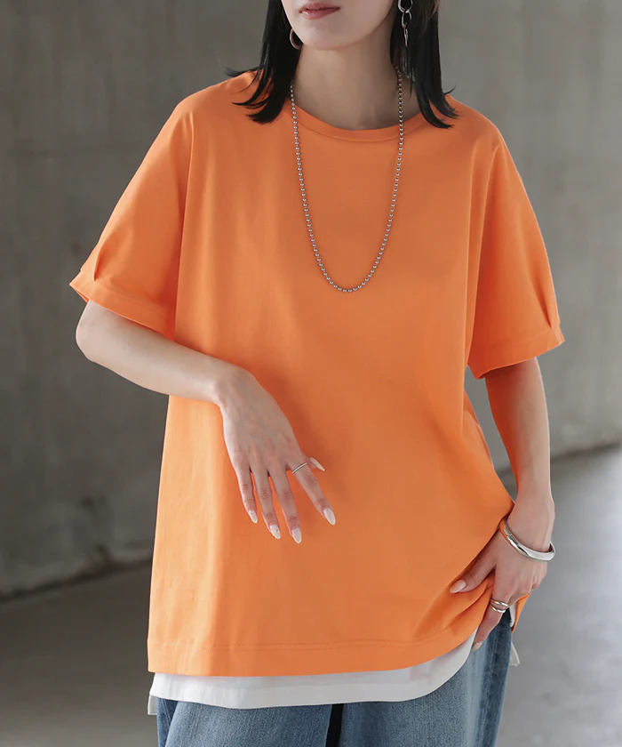 2026年新作 Tシャツ 「汗ジミ軽減」 綿100 ■一部7月上旬入荷 レディース トップス ロング ティーシャツ チュニック プルオーバー オーバー ビッグ クルーネック コットン 吸水 撥水 脇汗 汗 背中 猛暑 薄手 半袖 カジュアル ゆったり 体型カバー お尻が隠れる 無地 黒 白 春 夏 HUG.U メール便 - Image 5