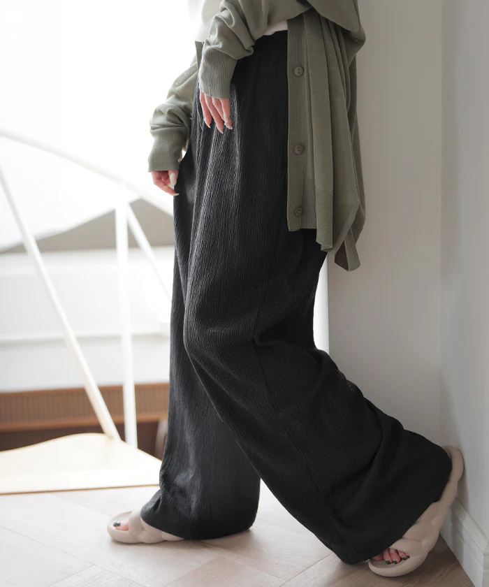 2026SS新作 パンツ 楊柳 ルームウェア レディース ワイドパンツ ロング ロングパンツ パジャマ 部屋着 イージーパンツ ストレート ボトムス ずぼん ワンマイルウェア ハイウエスト ウエストゴム ノンアイロン 薄手 軽い ストレッチ ゆったり 体型カバー 黒 春 夏 HUG.U - Image 25