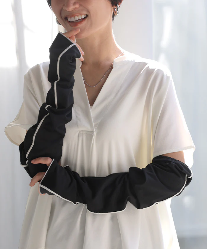 近赤外線までカットする 新美容アームカバー 吸水速乾 汗吸収 UVカット 紫外線 冷感 夏 春 ロング ブラック オレンジ バイカラー 腕 手首 手 日焼け 日焼け防止 紫外線対策 冷え対策 おしゃれ プレゼント BeeBouquet ビーブーケ メール便 - Image 24