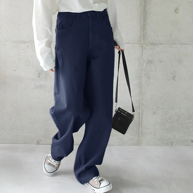 パンツ 「ルーズなゆる感」 ストレッチ ■一部7月中旬入荷 ストレートパンツ チノパン ワイドパンツ ワイド ボトムス レディース ロング カーゴ チノ チノパンツ カーゴパンツ 大きいサイズ ブラウン ゆったり ストレート 綿 ボーイフレンド 黒 白 春 夏 HUG.U - Image 6
