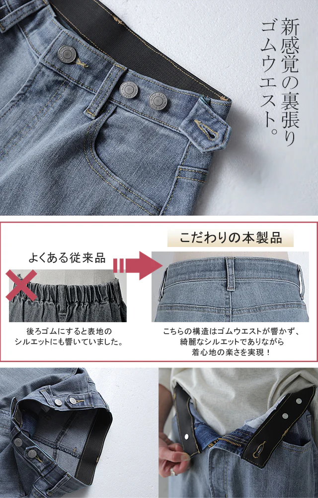 【接触冷感】「新 感 覚」穿いていて疲れない ■一部8月下旬入荷 接触冷感 デニム パンツ デニムパンツ レディース ワイドパンツ ワイド 大きいサイズ ジーンズ ジーパン ボトム 体型カバー ボトムス ストレート ゆったり ハイウエスト ゴム ストレッチ ハイライズ 春 夏 HUG.U - Image 8