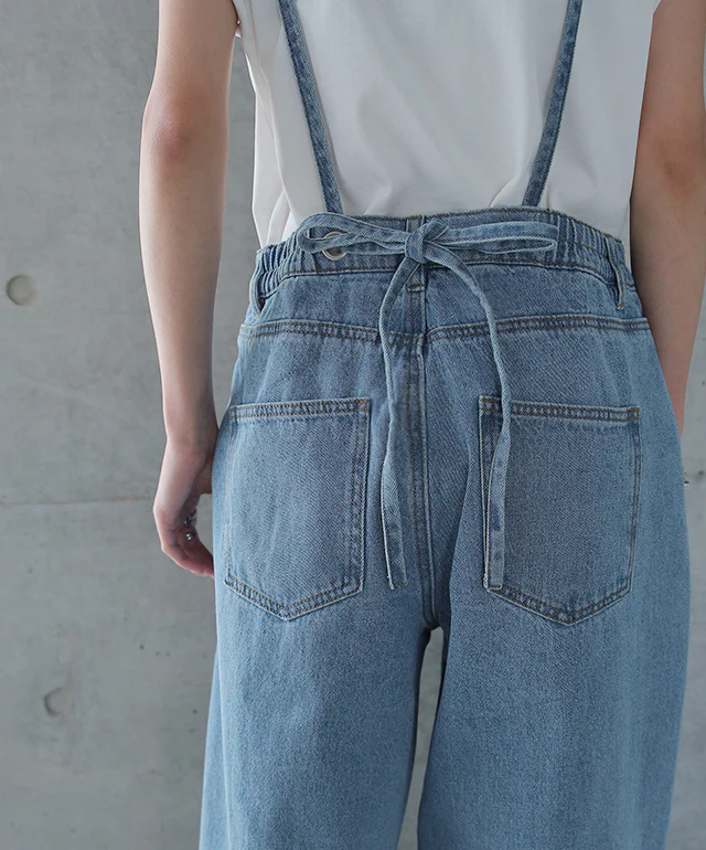 デニムライフを楽しむ2way大人サロペ レディース デニム パンツ デニムパンツ サロペット サロペ サスペンダー ワイド ワイドパンツ ボトムス 2way オーバーオール ゴム ウエストゴム 綿 無地 ロング 体型カバー 大きいサイズ 白 春 夏 HUG.U - Image 15