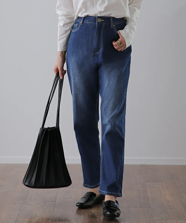 抗菌 テーパード デニム パンツ ボトムス レディース デニムパンツ 体型カバー テーパード テーパードパンツ ズボン ジーンズ ゴム アンクルパンツ ストレート ハイウエスト スキニー ゴム 大きいサイズ 小さいサイズ ボトム 防臭 脚長 春 夏 HUG.U - Image 7