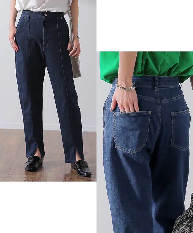 【夏セール】 eco* デニム スリット センタープレス テーパード センタースリット パンツ ボトムス レディース デニムパンツ 体型カバー テーパードパンツ ズボン ジーンズ アンクルパンツ ストレート ハイウエスト スキニー ゴム 大きいサイズ 春 夏 HUG.U - Image 21