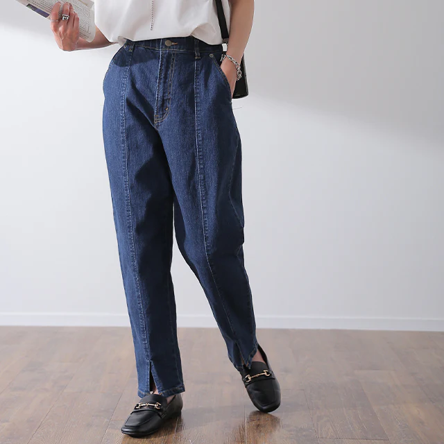【夏セール】 eco* デニム スリット センタープレス テーパード センタースリット パンツ ボトムス レディース デニムパンツ 体型カバー テーパードパンツ ズボン ジーンズ アンクルパンツ ストレート ハイウエスト スキニー ゴム 大きいサイズ 春 夏 HUG.U - Image 29