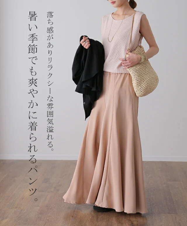 【夏セール】 パンツ「と・ろ・み」 フレア マーメイド ワイドパンツ ガウチョパンツ レディース スカーチョ フレア フレアパンツ ボトムス ズボン きれいめ 大きいサイズ 黒 ラベンダー 体型カバー とろみ ゴム 大きいサイズ ドレープ お洒落 シフォン HUG.U 春 夏 - Image 11