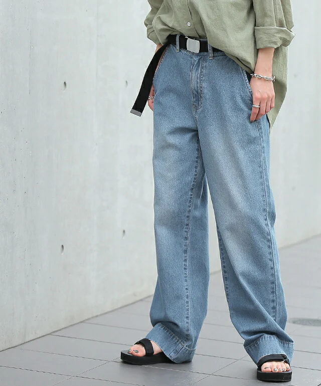 綿100％ デニム 「さらさら快適」 ストレート デニムパンツ パンツ レディース ワイドパンツ ワイド 大きいサイズ ジーンズ ジーパン ボトム 体型カバー ボトムス ストレート ズボン ゆったり ハイウエスト ゴム 春 夏 小さい 大きいサイズ HUG.U - Image 10