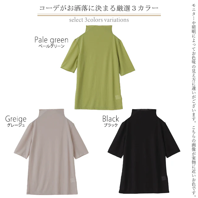半袖 「 肌隠し 」トップス インナー シアー シースルー レディー レイヤード Tシャツ トップス ブラウス ハイネック カットソー タートル タートルネック シアートップス きれいめ 5分袖 透け メロウ 重ね着 二の腕カバー  黒 白 グリーン 春 夏 HUG.U メール便 - Image 24