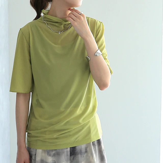 半袖 「 肌隠し 」トップス インナー シアー シースルー レディー レイヤード Tシャツ トップス ブラウス ハイネック カットソー タートル タートルネック シアートップス きれいめ 5分袖 透け メロウ 重ね着 二の腕カバー  黒 白 グリーン 春 夏 HUG.U メール便 - Image 34