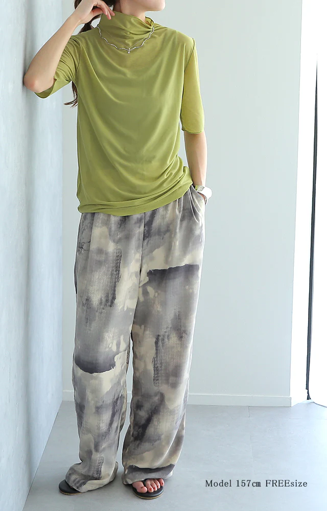 半袖 「 肌隠し 」トップス インナー シアー シースルー レディー レイヤード Tシャツ トップス ブラウス ハイネック カットソー タートル タートルネック シアートップス きれいめ 5分袖 透け メロウ 重ね着 二の腕カバー  黒 白 グリーン 春 夏 HUG.U メール便 - Image 8