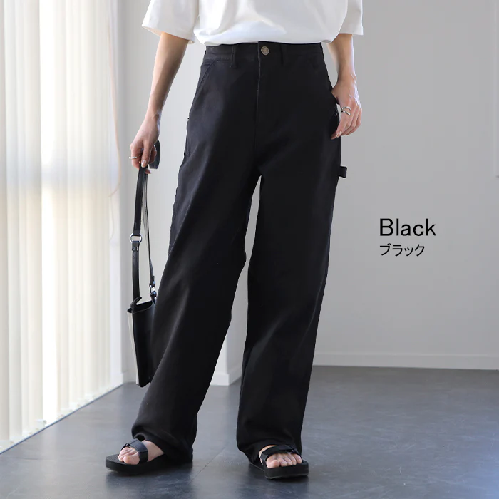【特別価格】 パンツ 『 便利ポケット 』 ペインターパンツ レディース レディースパンツ ハイウエスト ストレート ストレートパンツ 大きいサイズ ボトムス チノ チノパン 体型カバー ロング 長 ズボン 黒 カーゴパンツ 綿 コットン ゴム ゆったり 春 夏 HUG.U - Image 12