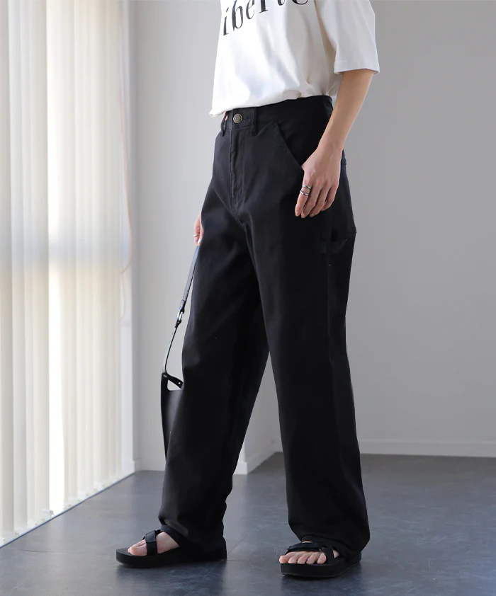 【特別価格】 パンツ 『 便利ポケット 』 ペインターパンツ レディース レディースパンツ ハイウエスト ストレート ストレートパンツ 大きいサイズ ボトムス チノ チノパン 体型カバー ロング 長 ズボン 黒 カーゴパンツ 綿 コットン ゴム ゆったり 春 夏 HUG.U - Image 6
