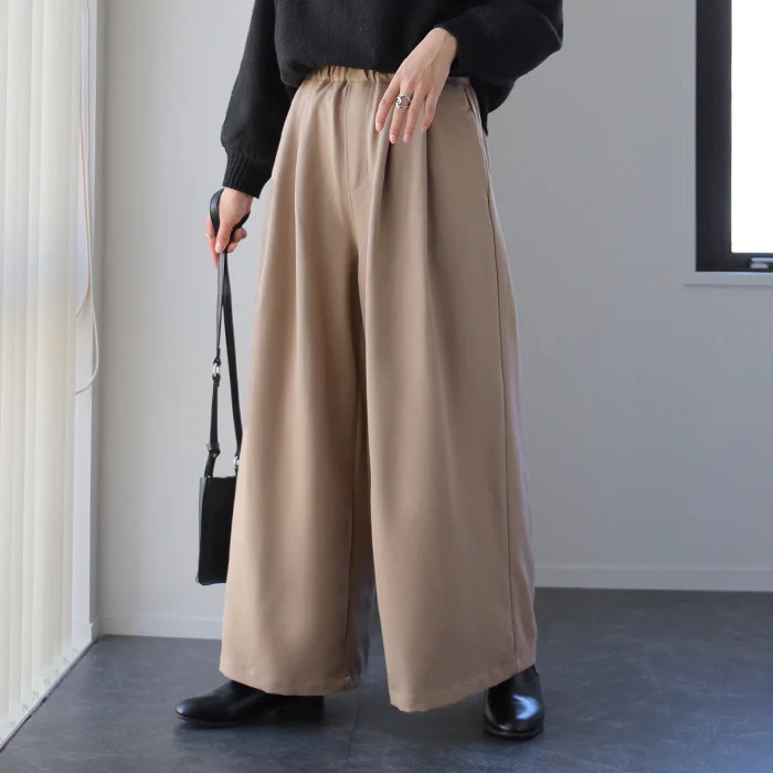 【特別価格】 パンツ「大胆 ワイド」 ワイドパンツ レディース ロング フレアパンツ フレア ボトムス タックパンツ タック ゴム ガウチョ 落ち感 ゆったり ドレープ 大きいサイズ ずぼん ズボン 体型カバー きれいめ ブラック ベージュ 黒 ブルー 春 夏 HUG.U - Image 19
