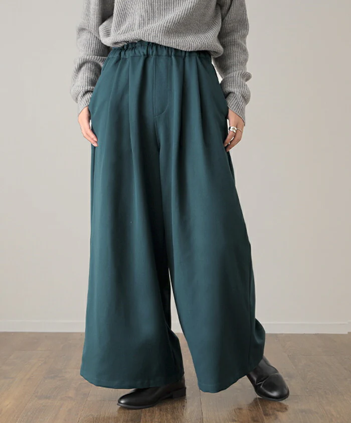 【特別価格】 パンツ「大胆 ワイド」 ワイドパンツ レディース ロング フレアパンツ フレア ボトムス タックパンツ タック ゴム ガウチョ 落ち感 ゆったり ドレープ 大きいサイズ ずぼん ズボン 体型カバー きれいめ ブラック ベージュ 黒 ブルー 春 夏 HUG.U - Image 24
