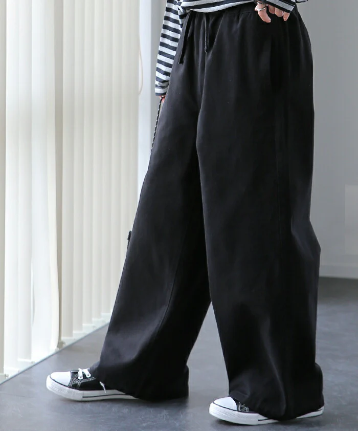 パンツ 「ゆるっとハマる。」 綿100％ 微起毛 ワイドパンツ レディース パンツ ワイド ナチュラル リラクシーパンツ ボトムス ロング ズボン イージー ワークパンツ ロングパンツ 大きいサイズ ゴム 体型カバー ずぼん 黒 ブラック 春 夏 HUG.U - Image 23