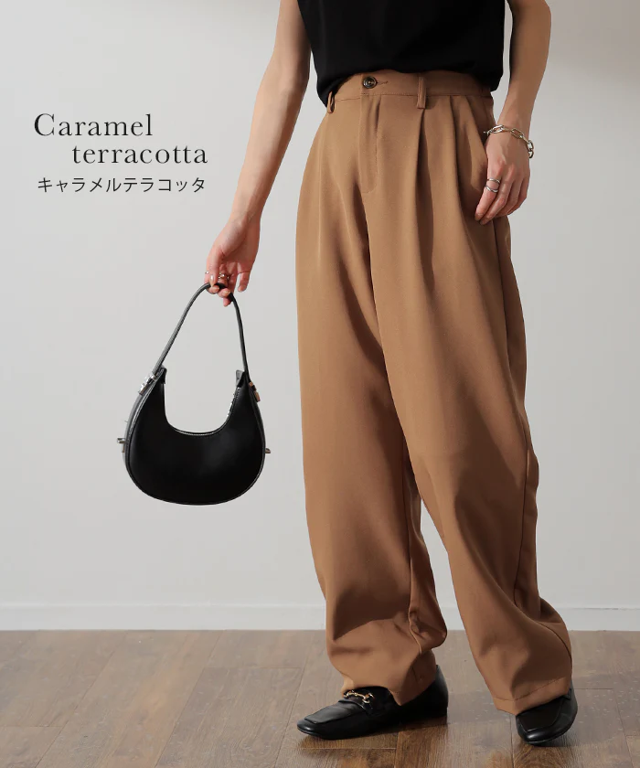タック パンツ 「カラーパンツ」 スラックス レディース ワイドパンツ ワイド ロング 大きいサイズ ボトム 体型カバー ボトムス ストレート ズボン ハイウエスト タックパンツ 春 夏 グリーン 緑 ブルー 黒 青 きれいめ オフィス 脚長 HUG.U - Image 9