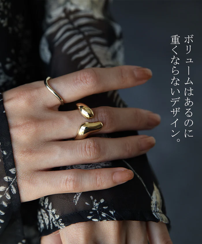 リング ドロップ 抜け感 フォークリング 変形 ウェーブ レディース シルバーアクセサリー ゴールド アクセサリー オブジェ アクセ シルバー 指輪 シルバーアクセ シンプル モード 大ぶり 大きめ 12号 中指 人差し指 重ね付け おしゃれ 女性 大人 春 夏 春夏 HUG.U メール便 - Image 3