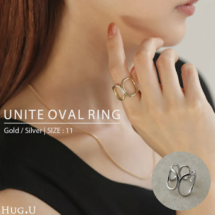 リング オーバル 抜け感 フリーリング シルバーアクセサリー ゴールド 変形ウェーブ アクセサリー アクセ シルバー フリー 指輪 シルバーアクセ シンプル モード オブジェ 大ぶり 大きめ 11号 デザイン おしゃれ 女性 大人 春 夏 HUG.U メール便