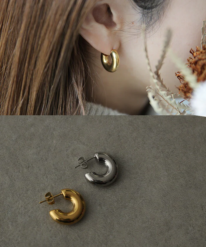 『 サージカルステンレス 』 ピアス アクセサリー シルバー ゴールド 錆びにくい 金属アレルギー 金アレ シルバーピアス フープ フープピアス アクセ ぷっくり アレルギー対応 レディース 太幅フープ SUS316L SUS 316L 太幅 お洒落 大人 春 夏 HUG.U メール便 - Image 11