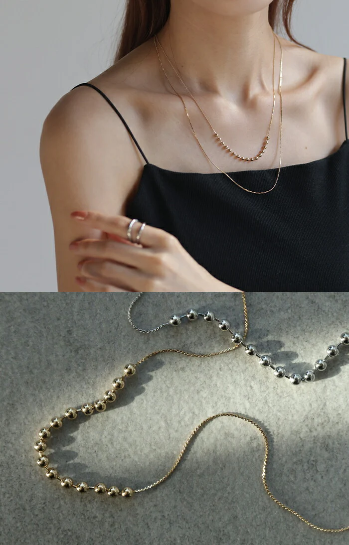 ボールチェーン 重ね付け 風 2連 ネックレス チェーン チェーンネックレス ロング ロングネックレス ダブル レイヤード シルバーアクセサリー アクセ gold silver ゴールド シルバー 長い きれいめ 真珠 ジュエリー 女性 金 銀 ギフト 春 夏 メール便 - Image 4