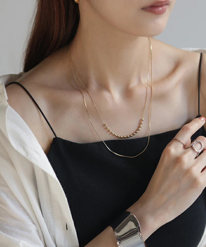 ボールチェーン 重ね付け 風 2連 ネックレス チェーン チェーンネックレス ロング ロングネックレス ダブル レイヤード シルバーアクセサリー アクセ gold silver ゴールド シルバー 長い きれいめ 真珠 ジュエリー 女性 金 銀 ギフト 春 夏 メール便 - Image 5