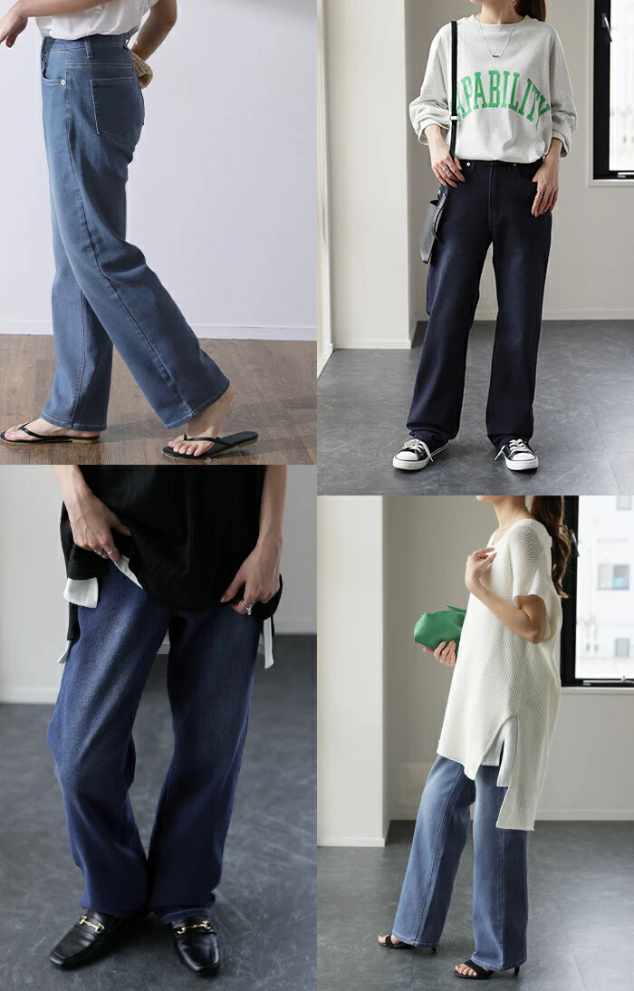 「苦しくない」 デニム パンツ ハイライズ デニムパンツ ストレートパンツ ワイドパンツ ワイド 大きいサイズ ジーンズ ジーパン ボトム 体型カバー ボトムス ストレート ズボン ゆったり ハイウエスト 伸びる ストレッチ 美脚 春 夏 HUG.U - Image 13