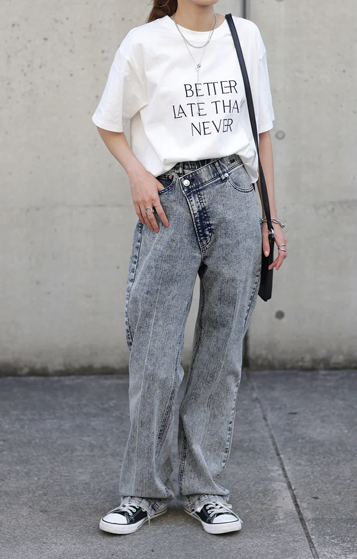「変形」なのに「新 感 覚」 デニム パンツ デニムパンツ ■一部7月下旬入荷 ハイライズ レディース アシメ 大きいサイズ ジーンズ ジーパン ボトム 体型カバー ボトムス ストレート ズボン ゆったり ハイウエスト 伸びる ゴム ストレッチ 美脚 脚長 春 夏 HUG.U - Image 7