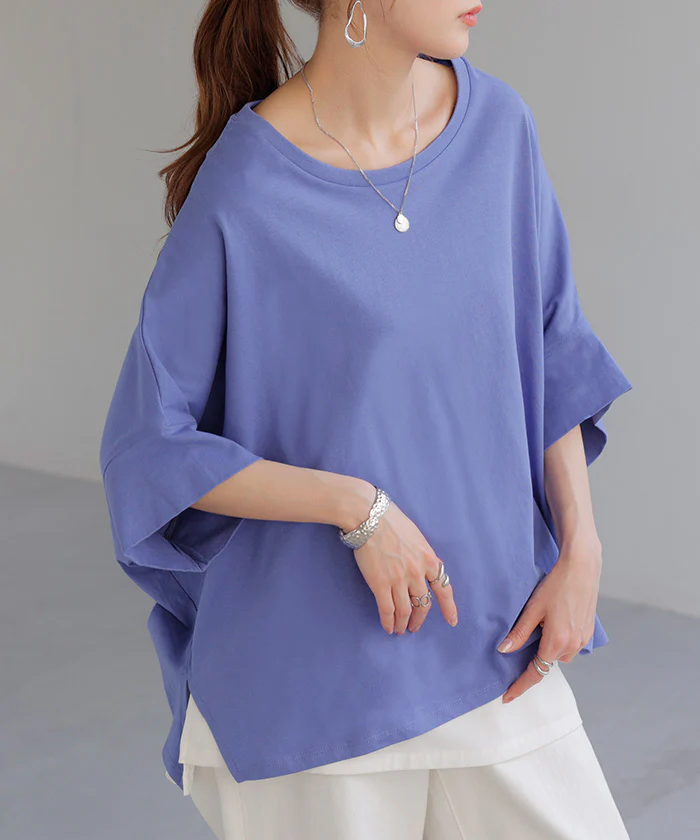 Tシャツ 『 着物スリーブ』ドルマン トップス 二の腕カバー ドルマンスリーブ レディース ティーシャツ チュニック ビッグ プラスサイズ 半袖 おしゃれ 大きいサイズ 長め ゆったり 変形シルエット ロング 5分袖 プルオーバー 白 黒 春 夏 HUG.U メール便 - Image 19
