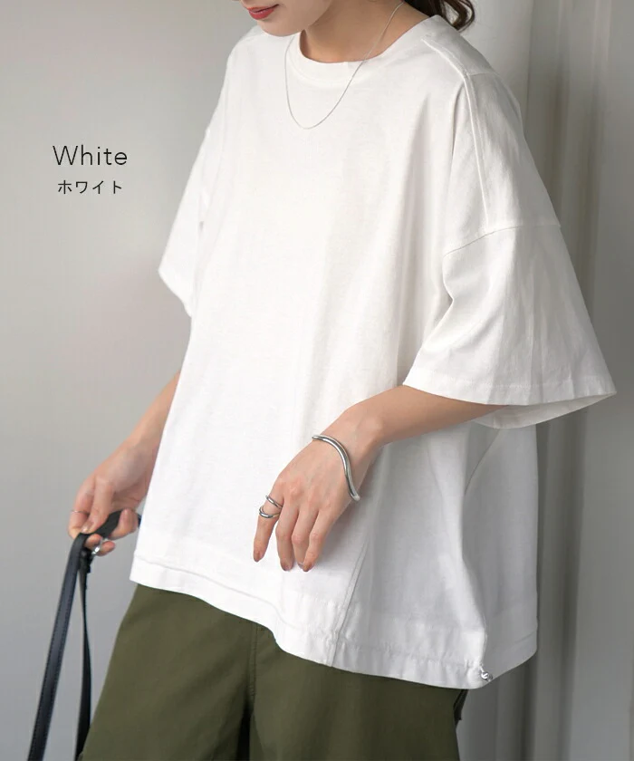 【夏セール】 『 ちょっと違う。』 ドロスト Tシャツ 体型カバー トップス 二の腕カバー ワイドスリーブ レディース ティーシャツ チュニック ビッグ プラスサイズ 半袖 おしゃれ 大きいサイズ ゆったり 変形シルエット 長め 無地 お尻が隠れる 白 黒 春 夏 HUG.U - Image 15