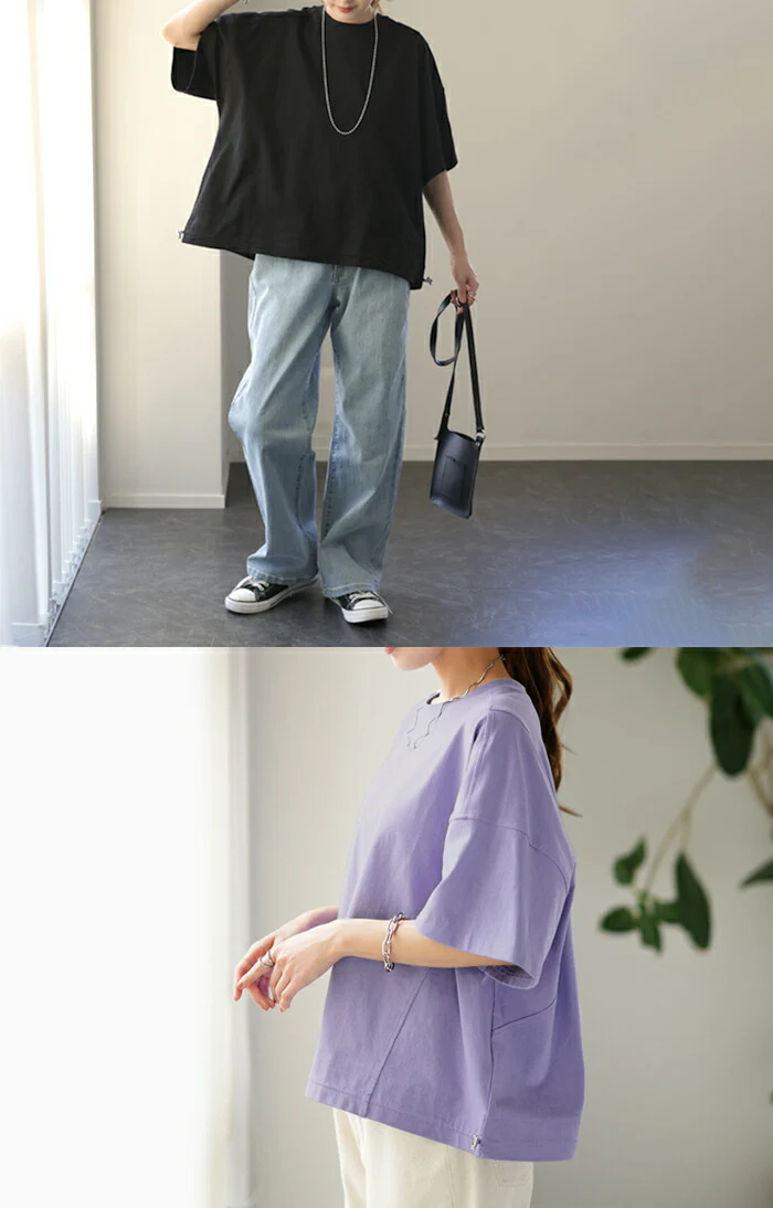 【夏セール】 『 ちょっと違う。』 ドロスト Tシャツ 体型カバー トップス 二の腕カバー ワイドスリーブ レディース ティーシャツ チュニック ビッグ プラスサイズ 半袖 おしゃれ 大きいサイズ ゆったり 変形シルエット 長め 無地 お尻が隠れる 白 黒 春 夏 HUG.U - Image 17